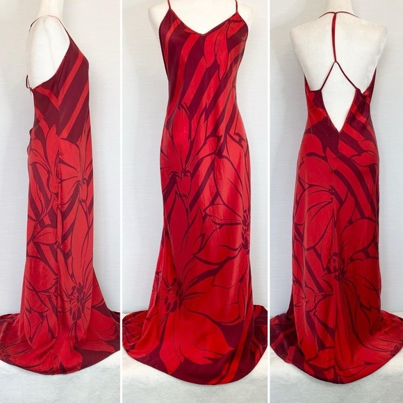 VTG Victorias Secret Floral Charmeuse Silk Full Length Slip Dress Cut Out Back S - Picture 5 of 16